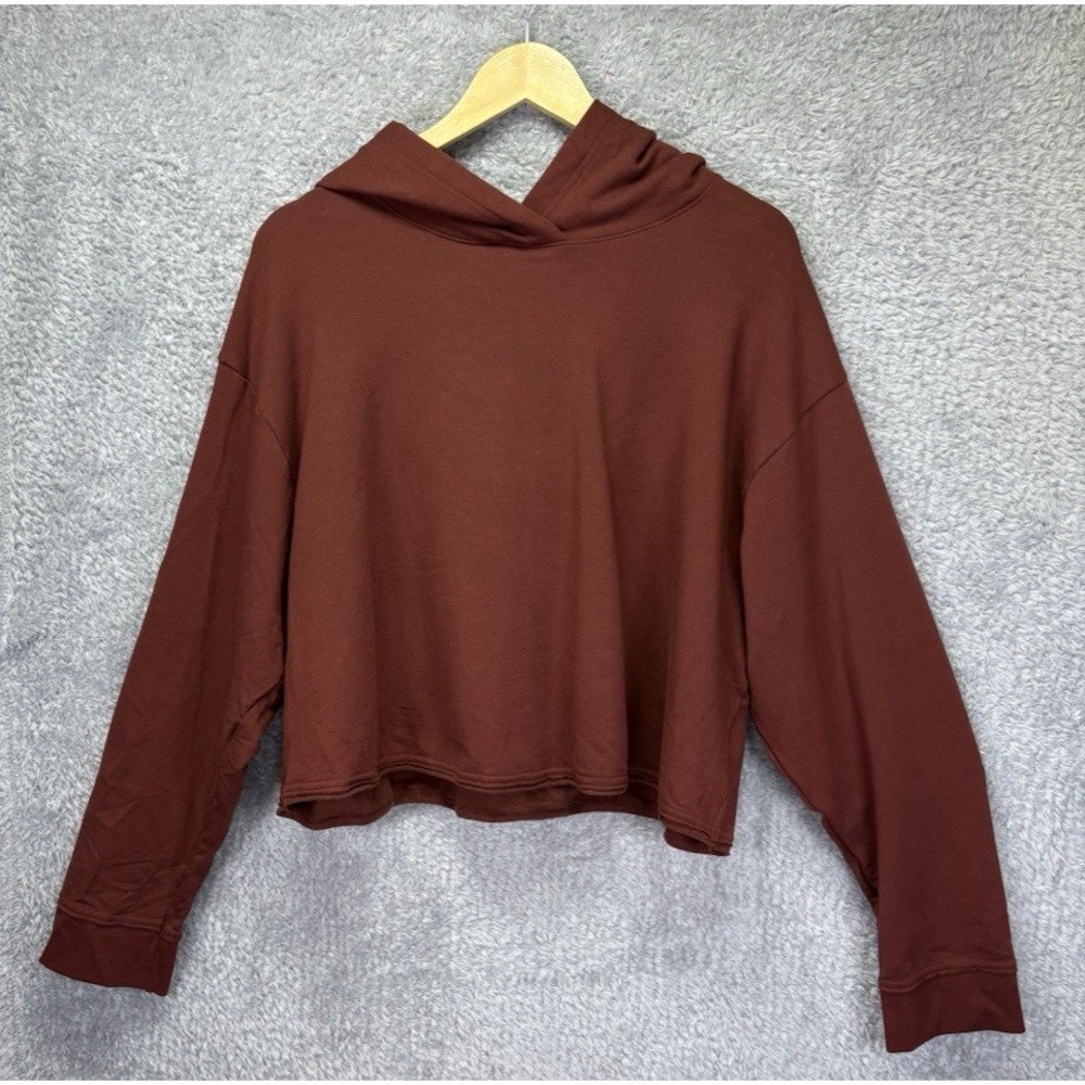 Women's 2X Nike Yoga Luxe Cropped Fleece Hoodie Sweatshirt Oversized Brown